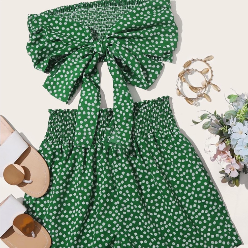 Green floral two piece short set
